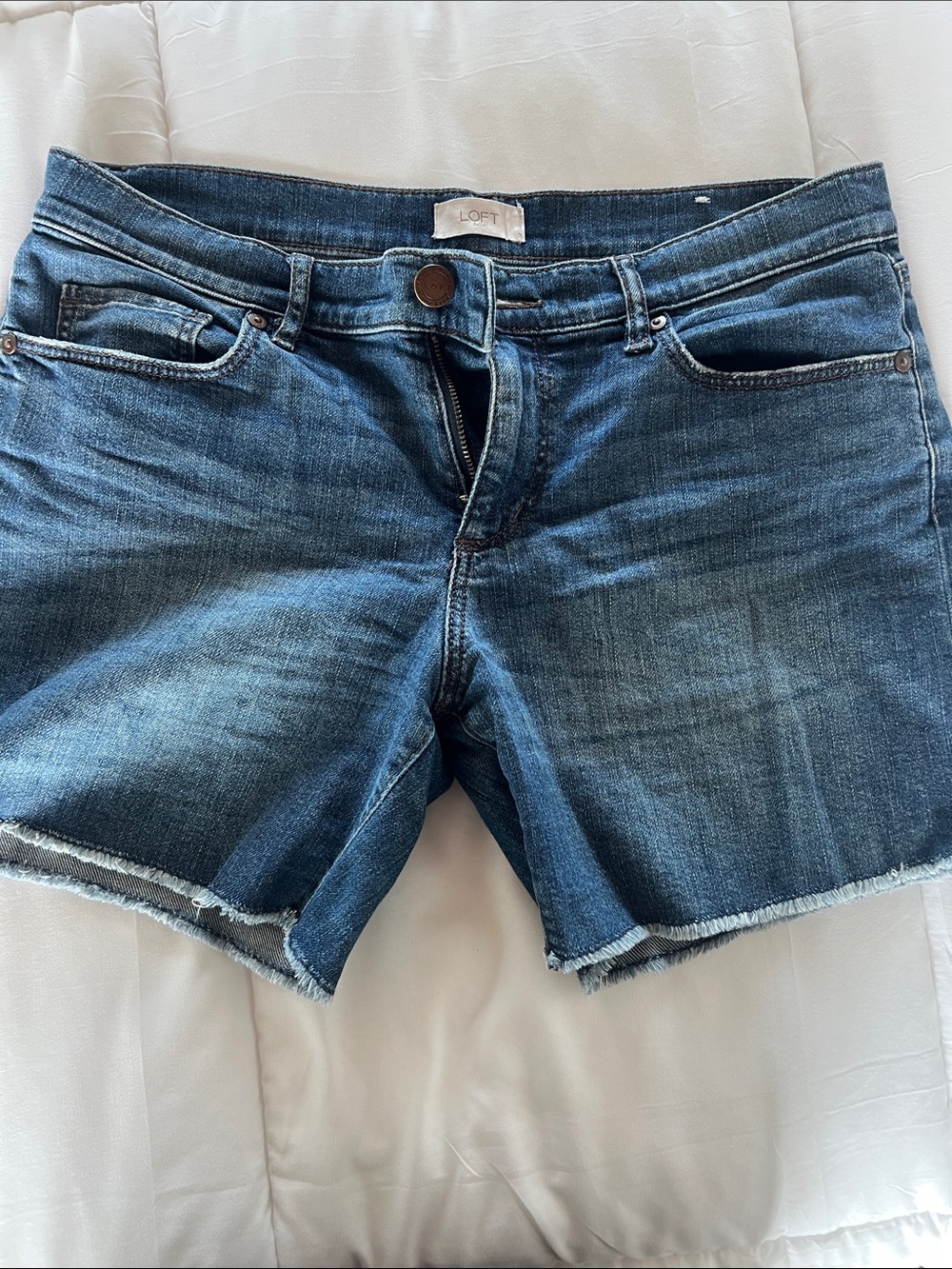 LOFT Blue Frayed Hem Denim Shorts